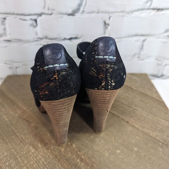 Feud Britannia Handmade shoes Snakeskin print chucky wedge style 6 mary janes - Picture 9 of 10